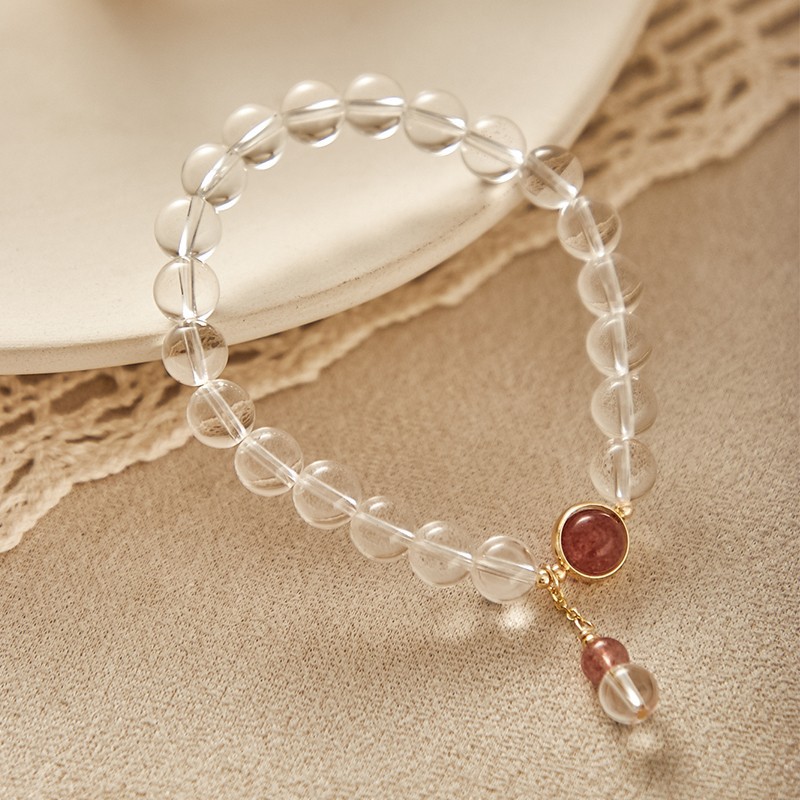 工厂批发天然白水晶手链女透明珠子圆珠串珠草莓晶珠手串饰品