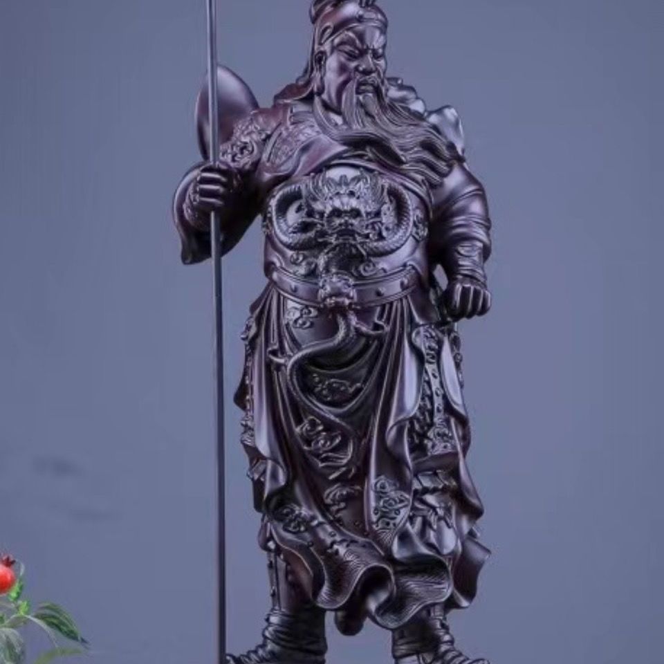 木雕关二爷雕花关羽黑檀木开业贺礼店铺门店龙头关公摆件