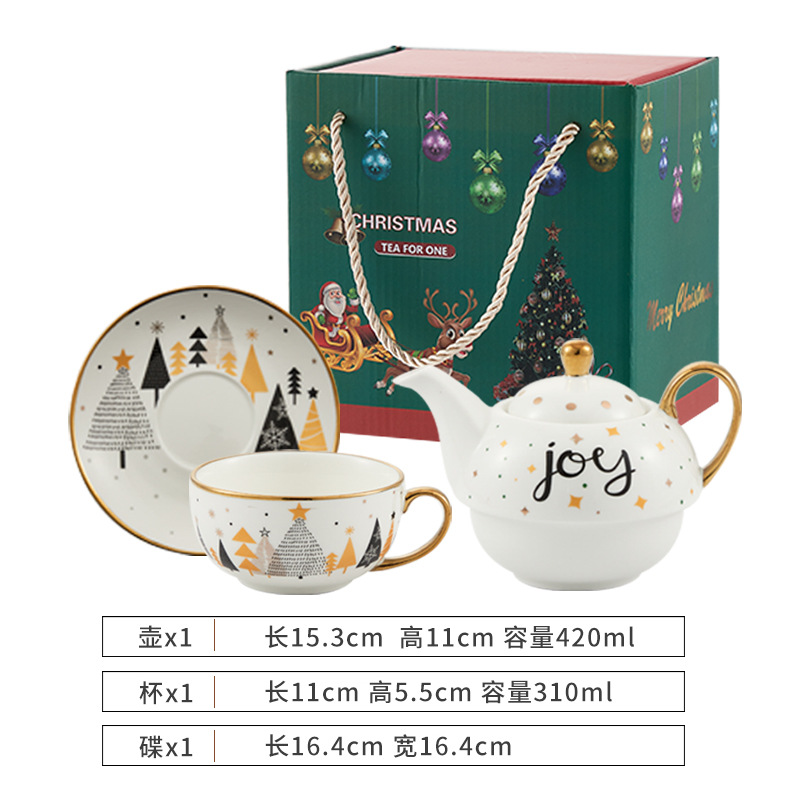 Ins Christmas Ceramic Cup Dish Amazon Hot Sale Featured Gold-Plated Tea Set Christmas Gift One Pot One Cup