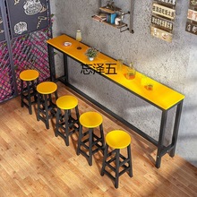 CY简易靠墙吧台桌商用窄桌子家用长条桌奶茶店桌椅组合高脚吧台椅