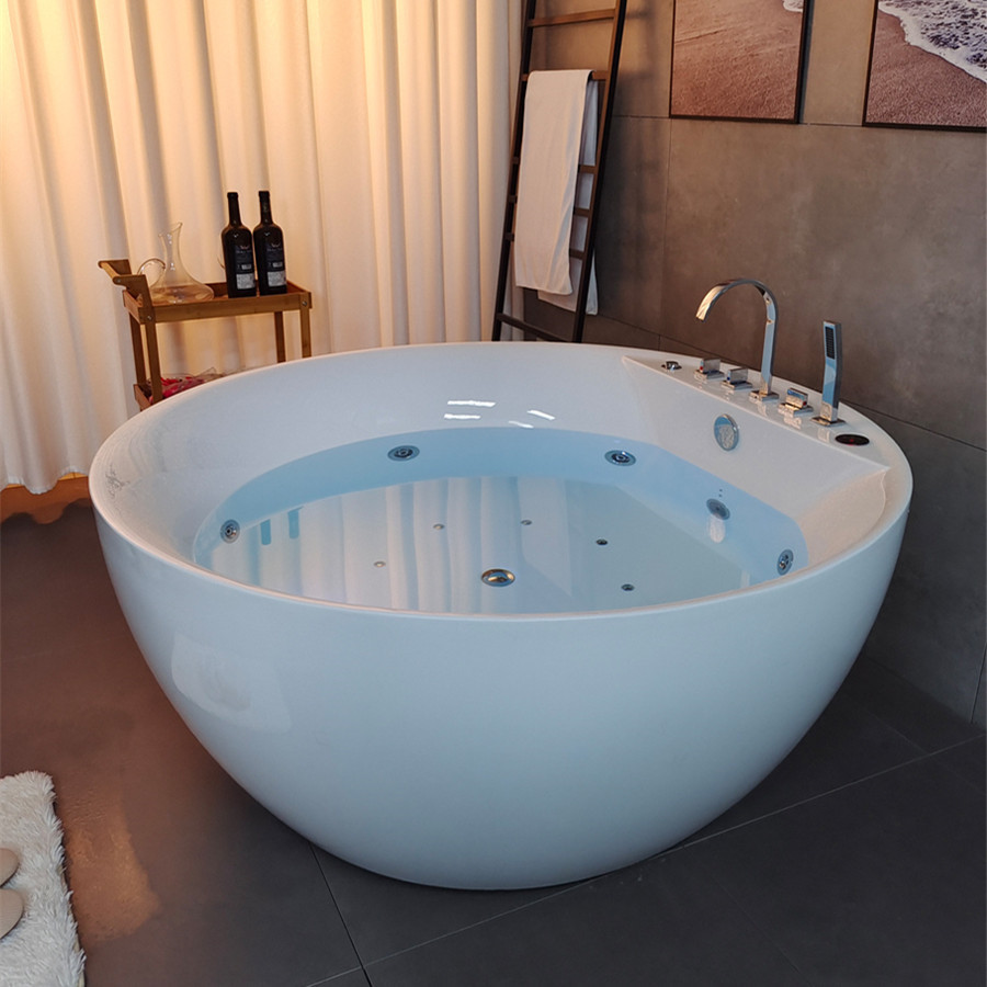 精鹰卫浴薄边亚克力冲浪按摩浴缸 简约现代独立式圆形泡池 民宿款