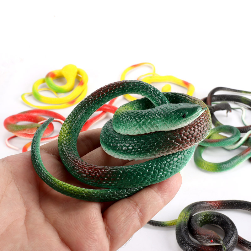 Creative Tricky High Simulation Snake Toy Snake Soft Rubber Scary Whole Human Rubber Snake Animal Fake Snake round Head Snake Cobra