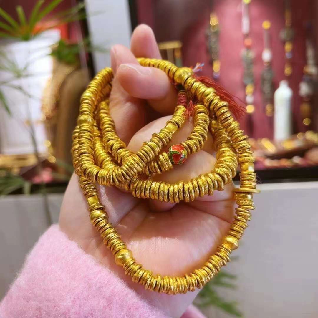 水贝珠宝黄金9999工厂批发手工锤纹圈片手链手工编织代加工按克出