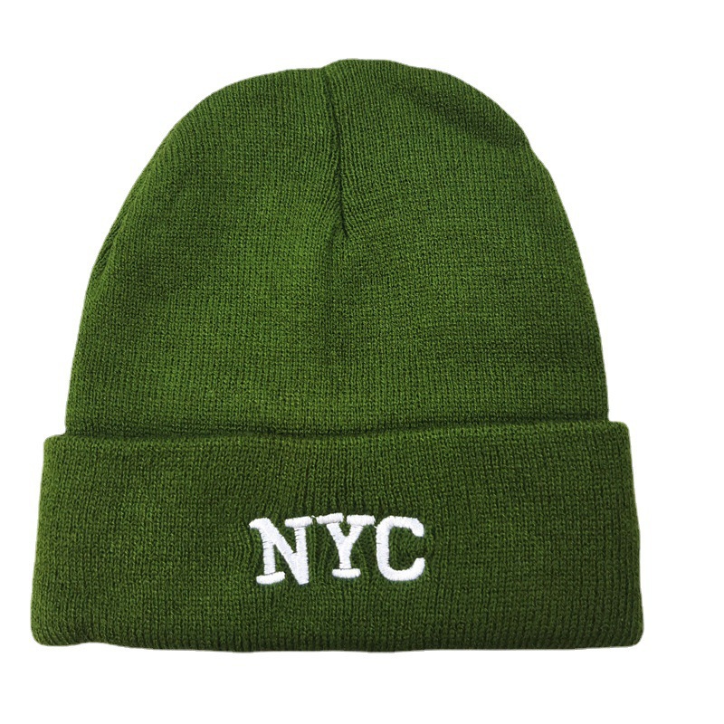 Cross-Border NYC Letter Embroidery Knitted Hat European and American Outdoor Warm Hat Autumn and Winter Men's and Women's Skiing Slipover Woolen Cap