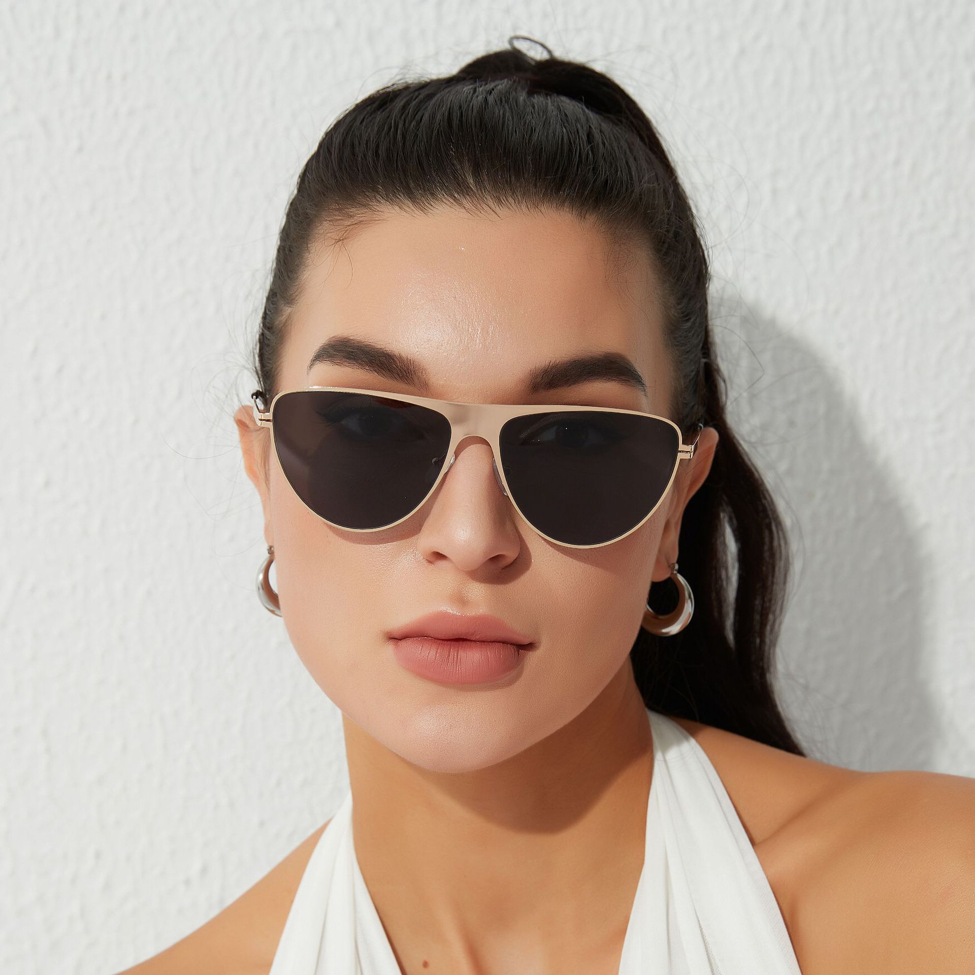 2022新款金属三角太阳镜 猫眼框时尚墨镜复古个性太阳眼镜30080