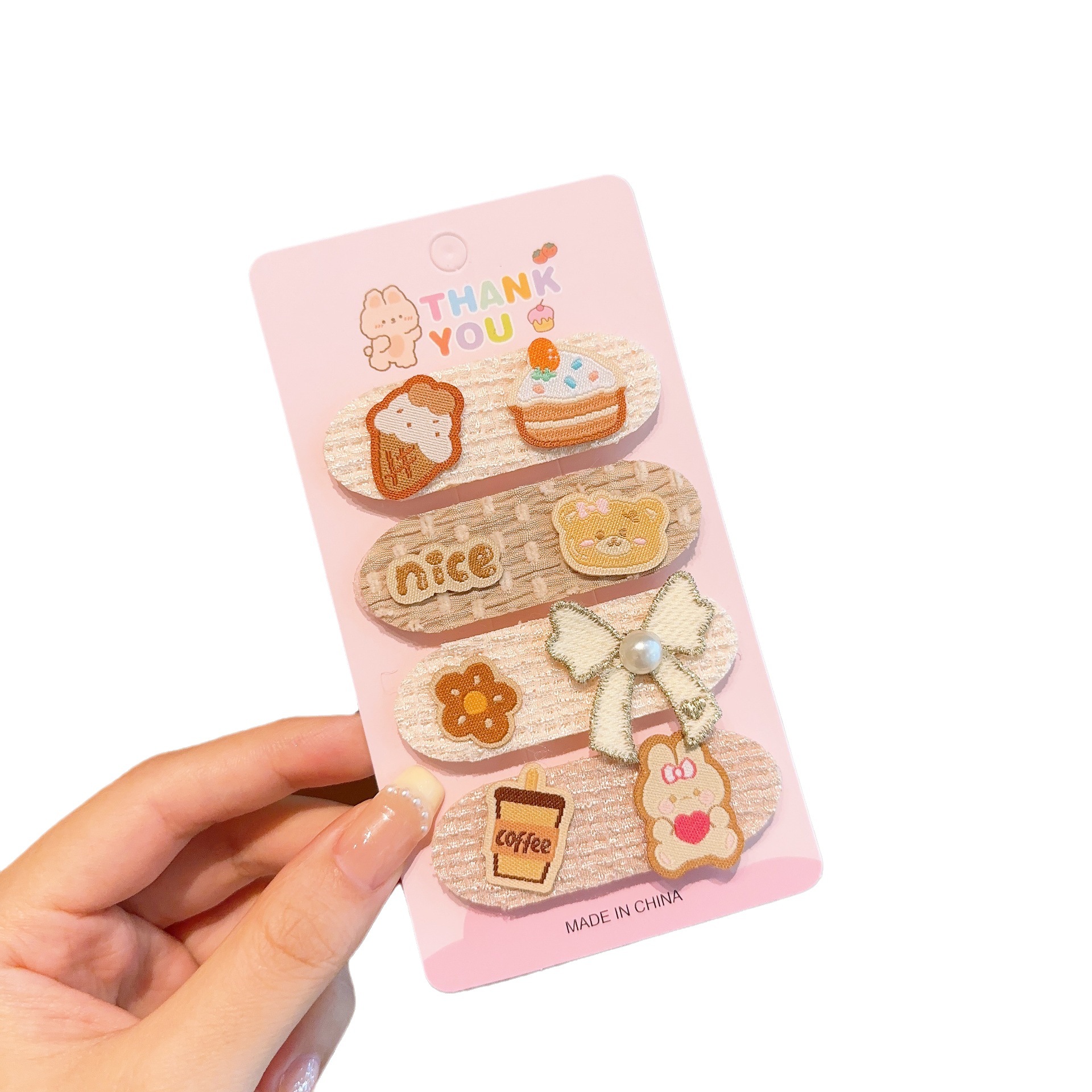 Early Autumn New Coffee Color Series Cartoon Children Cropped Hair Fastener Girls Velcro Hair Patch Cute Bang Sticker Hair Accessories