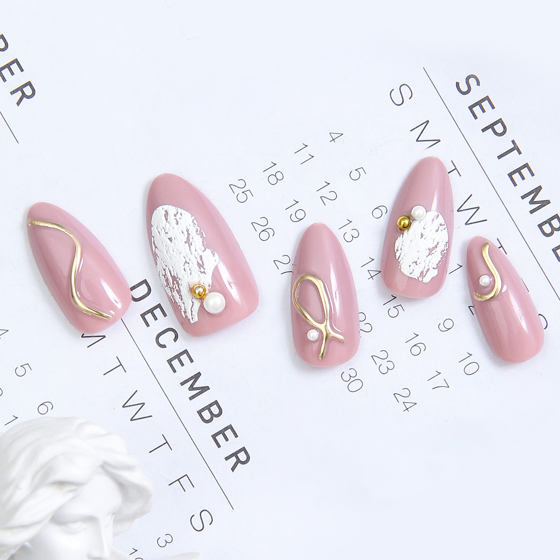 New 10 Pieces Three-Dimensional Japanese Handmade Wear Armor Relief 3d Almond Nail Finished Product Fake Nails Free Kit in Stock