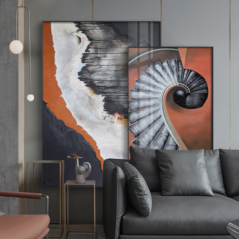 现代轻奢客厅装饰画沙发背景墙巨幅落地挂画抽象建筑空间延伸壁画