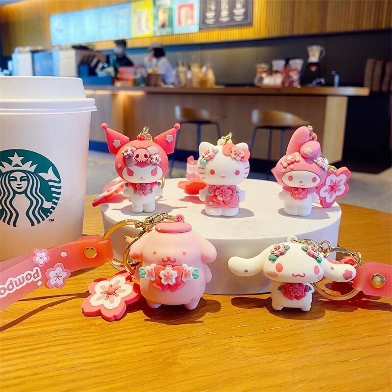 Pink Sakura Sanrio Doll Cinnamoroll Babycinnamoroll Keychain Ornaments Cute Cartoon Pendant Car Key Ring Wholesale