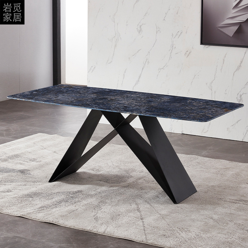 轻奢亮光面岩板餐桌意式七星珍石通体饭桌椅组合小户型岩板餐桌椅