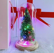 ebay跨境热销圣诞树迷你prt植绒松针树 装饰发光迷你圣诞树摆件