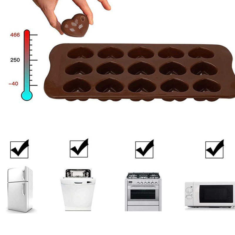 15-Piece Love Shape Silicone Chocolate Candy Biscuit Cake Baking Mold Ice Cube Mold Heart-Shaped with Raindrops