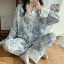 新款春季孕妇家居服皱布月子服产妇产后喂奶哺乳衣孕妇睡衣开衫