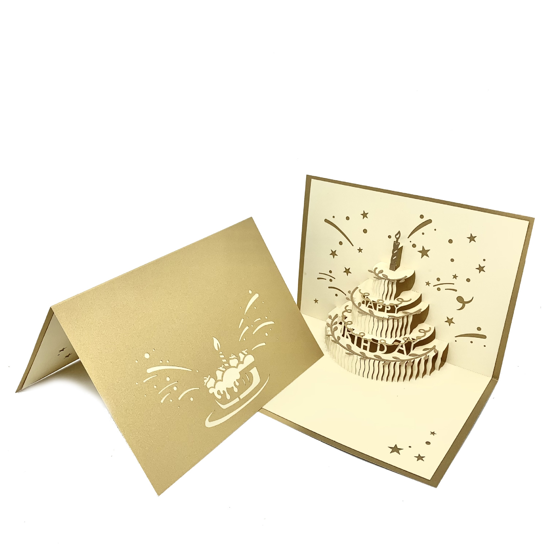 创意3d立体纸纸雕生日贺卡蛋糕贺卡礼物卡外贸生日卡片祝福卡定制
