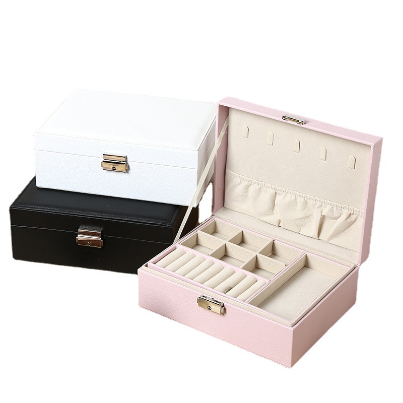 Double Layer Jewelry Storage Box Wholesale Spot with Lock Jewelry Box Princess European Korean Wooden Jewelry Box