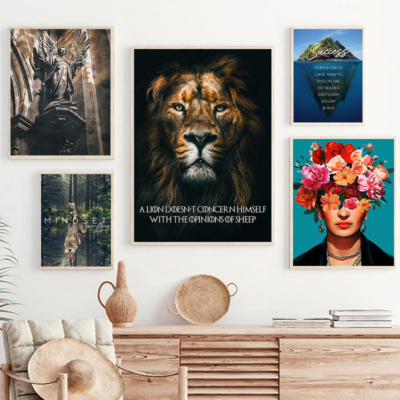 多款 亚马逊外贸组合照片墙自然风景狮子装饰画素材高清微喷画芯