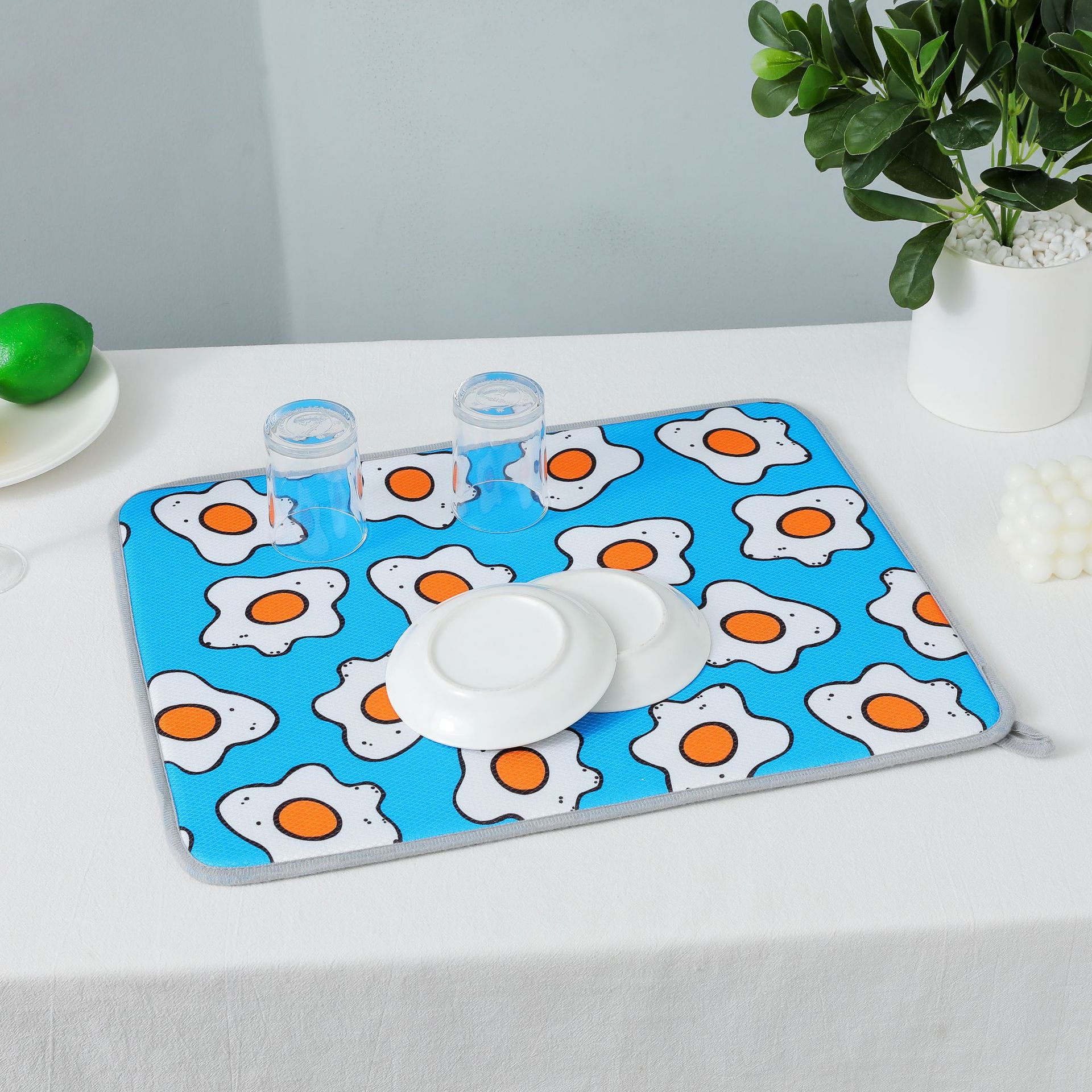 Cross-Border Microfiber Digital Printing Dry Material Pad Water-Absorbing Quick-Drying Kitchen Cabinet Pad Saucers Tableware Bowl and Plates Water Draining Pad