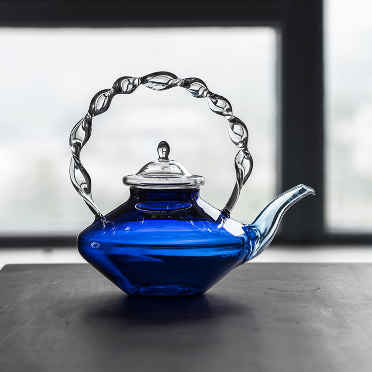 玻璃煮茶壶耐高温日式麻花扭扭壶提梁壶 花茶壶泡茶壶高硼硅茶壶