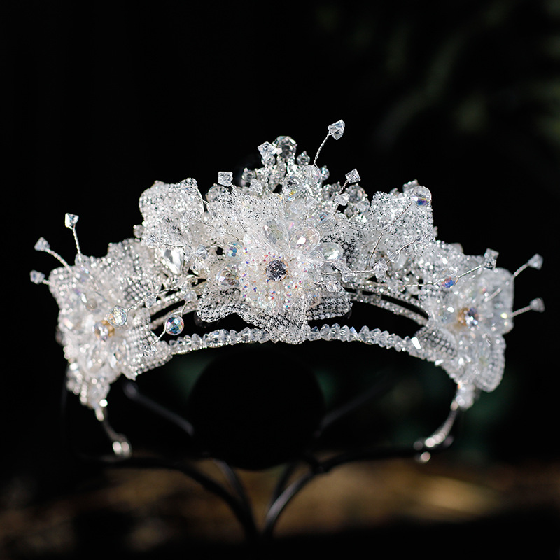 新娘皇冠超仙新款手工亮片花瓣管珠精致编珠发箍婚纱头饰结婚跟妆