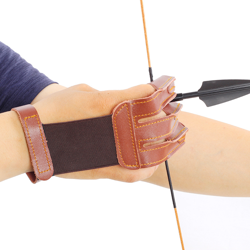 射箭三指护指 传统美猎反曲弓手指手套 弓箭护指训练拉弓配件批发