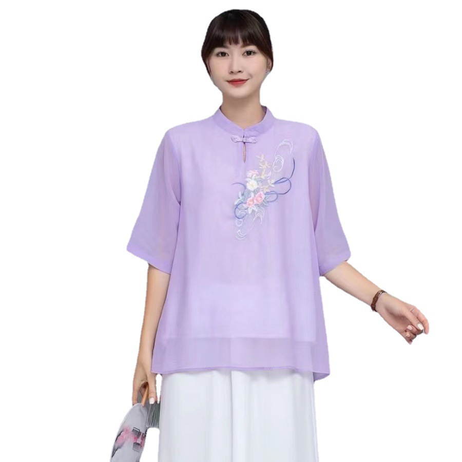 New Chinese Style Embroidery Zen Tea Clothes Summer Zen Dance Dresses New Chinese Women's Clothing Hanfu Travel Clothing Mom Clothes