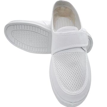 白布鞋防静电网面鞋魔术贴防护防尘透气车间无尘劳保工作鞋厚底