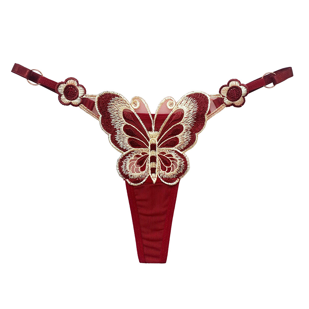 Misty Butterfly Color Original Sexy Panties Wholesale Women's Japanese Two-Dimensional Temptation Embroidery Adjustable Large Size T-Back