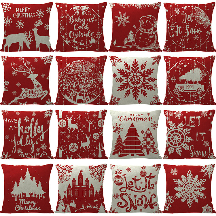 [Clothes] Amazon Hot Red Christmas Snowflake Pillow Cover Christmas Tree Living Room Sofa Cushion Cover