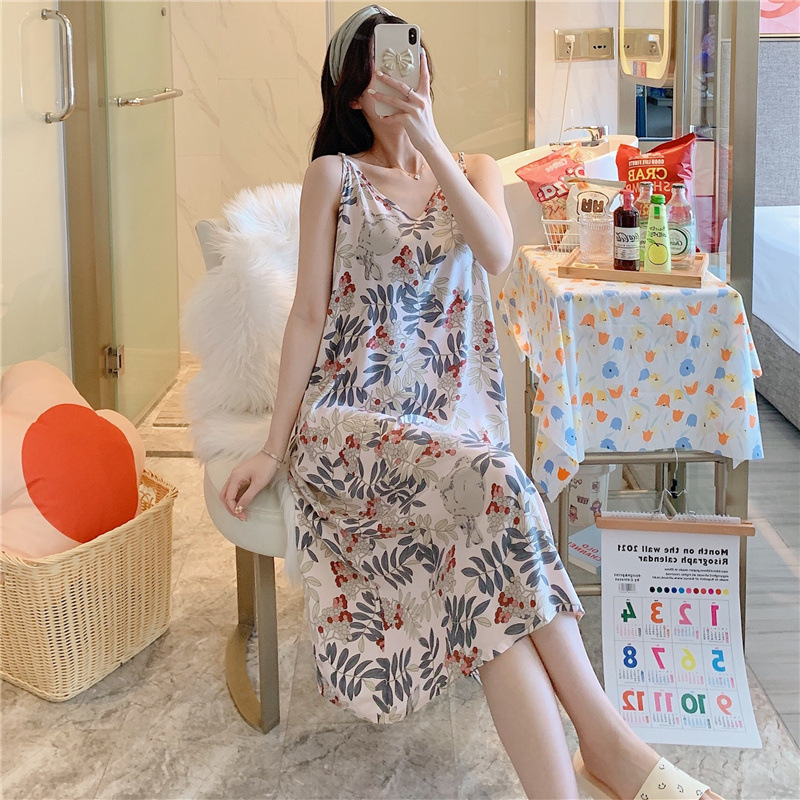 Women's Cotton Nightdress Summer Thin Sexy Rayon Slip Dress Japanese Style Court Style Pajamas Homewear