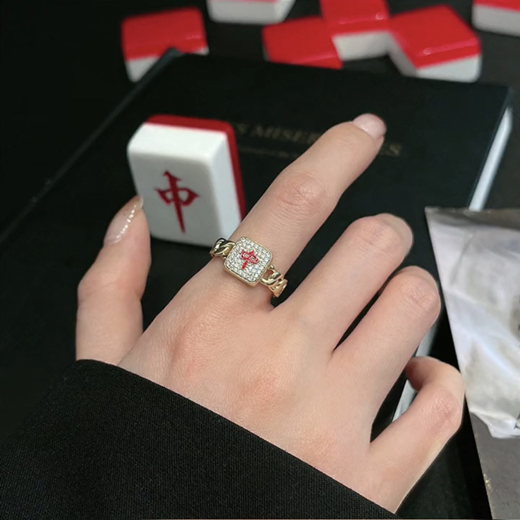 National Style Fortune Red Fortune Ring Niche Exquisite Micro-Inlaid Switchable Index Finger Ring Tide Net Red High Sense Ring Wholesale