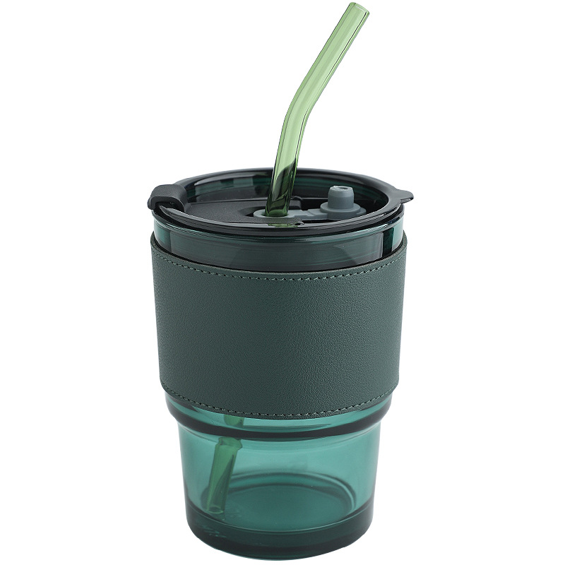 Glass Good-looking Glass Cup with Straw Large Capacity Cup with Lid Milky Tea Cup Student Drinking Cup