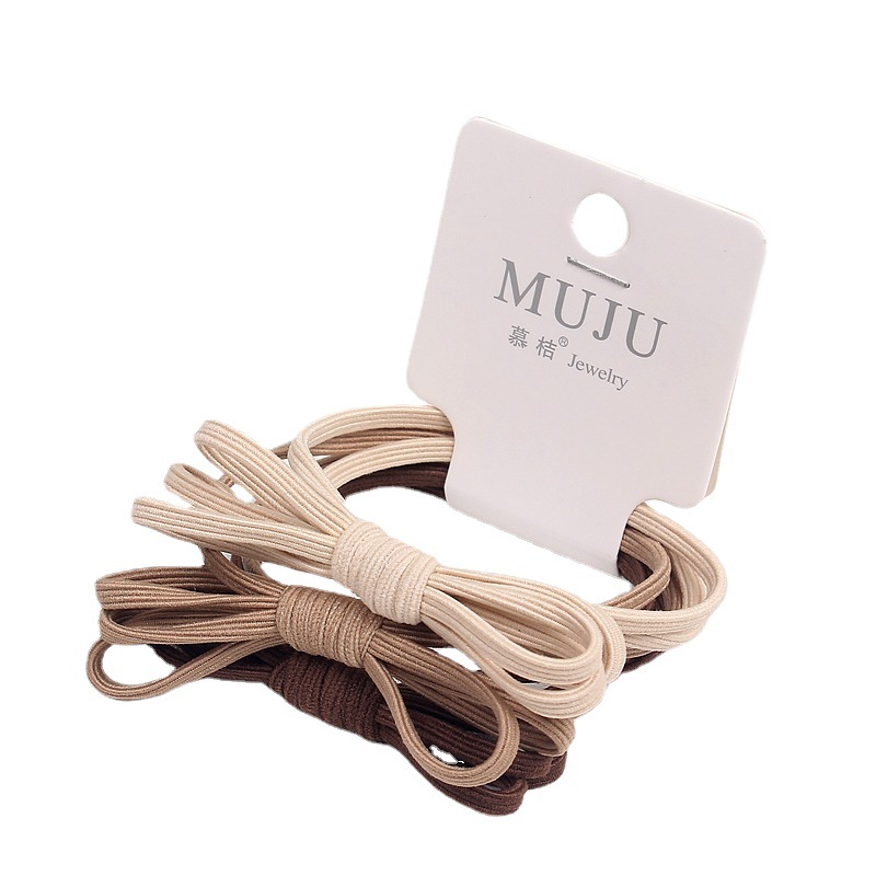 B247 Korean Style Tag Rubber Band Simple Milk Tea Bee Knot Hair Rope 3 Cards Coffee Color Bowknot Headband