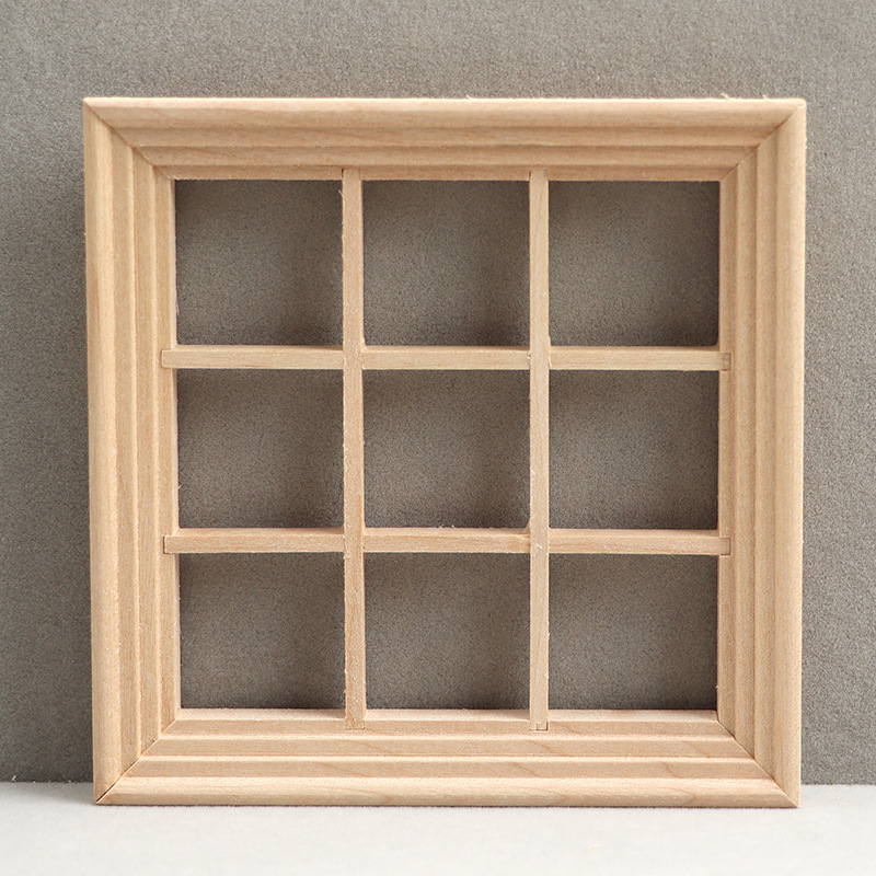 1:12娃娃屋diy迷你门窗模型 9格正方形窗户 带装饰线条pvc窗片