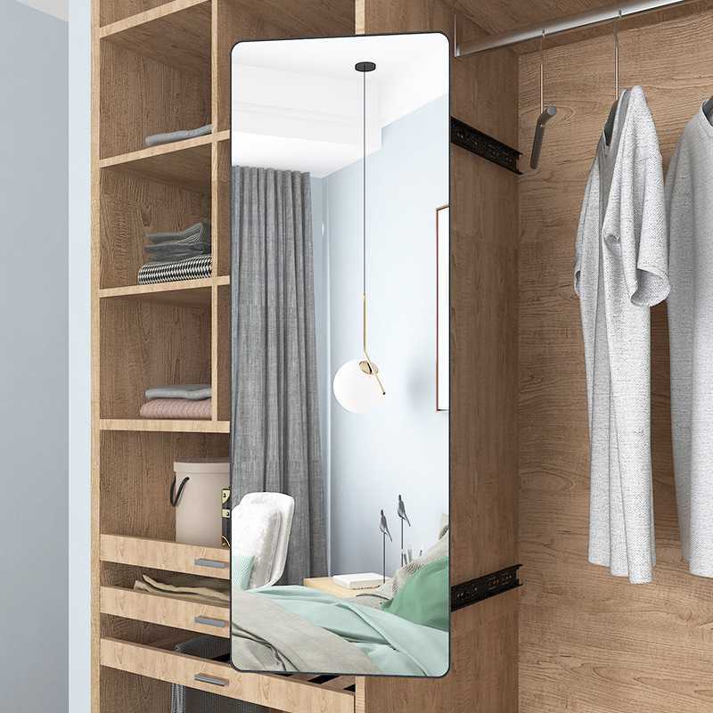 隐藏式穿衣镜子推拉全身试衣镜隐形旋转内装伸缩折叠衣柜照穿衣镜