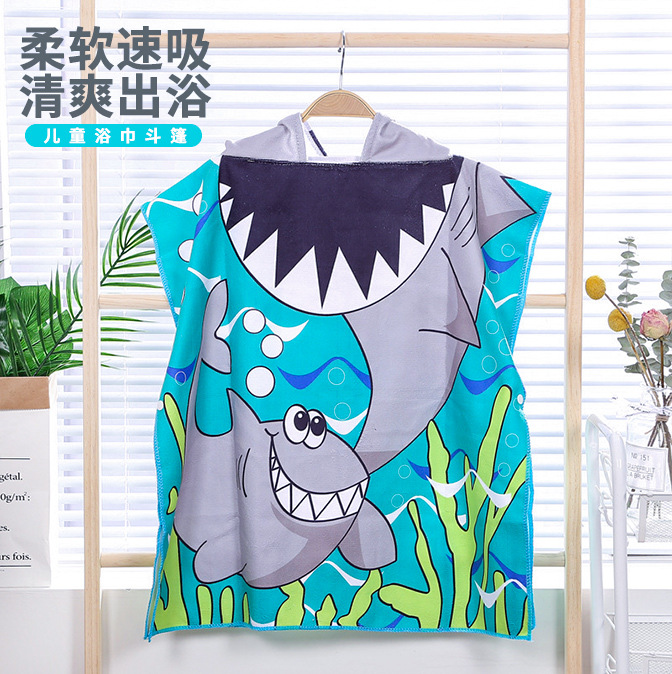 microfiber children‘s wearable hooded bath towel cute cartoon printed swimming beach towel water-absorbing quick-drying bath towel