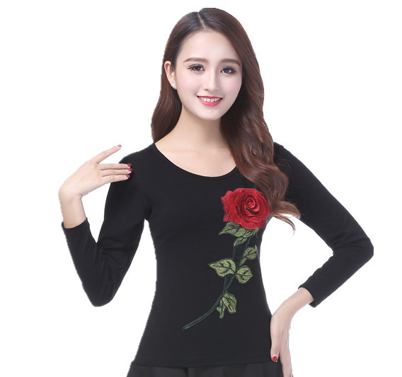 新款广场舞服装舞蹈演出服玫瑰绣花长袖跳舞上衣女春秋季加厚