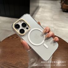 透明磁吸壳适用苹果15金属镜头手机壳iPhone14高级感全包13pm超薄