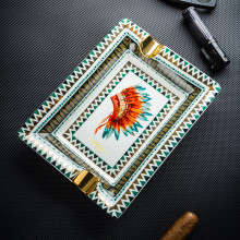 雪茄烟灰缸陶瓷彩绘双槽印第安鹰羽冠 家用烟灰缸