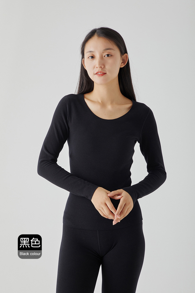 秋冬新品德绒女士秋衣双面磨毛长袖保暖上衣女圆领发热保暖内衣女