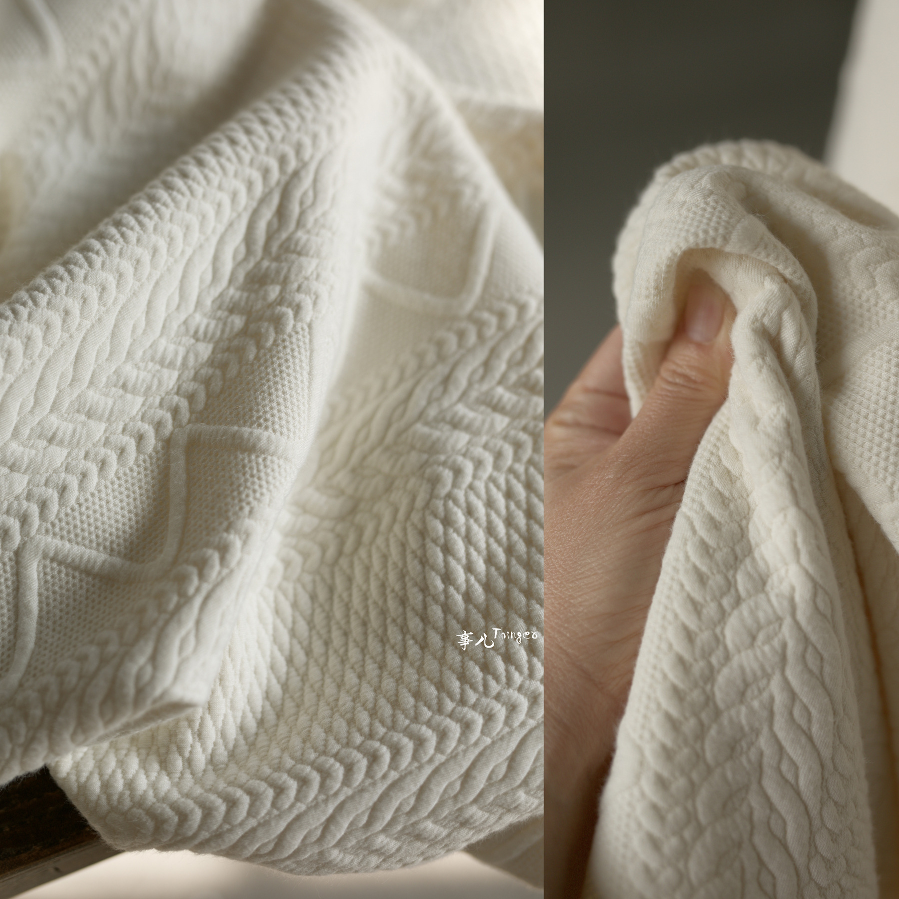 立体绞花针织布料?中厚仿毛衣麻花高级纹理提花 设计师面料