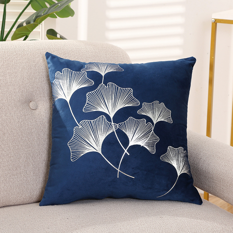 Cross-Border New Arrival Velvet Bronzing and Silver Plating High-End Pillow Backrest Ginkgo Leaf Sofa Furniture Hotel Bedside Cushion