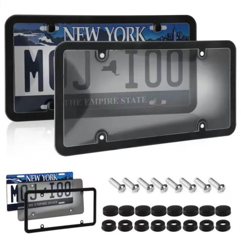 跨境改装美国规透明车牌架塑料金属通用美式汽车用品牌照框亚马逊