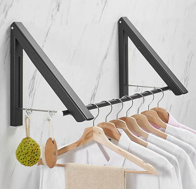 Wall-Mounted Folding Clothes Hanger Aluminum Invisible Telescopic Clothes Rail Laundry Clothes Hanger Indoor Outdoor Drying Rack