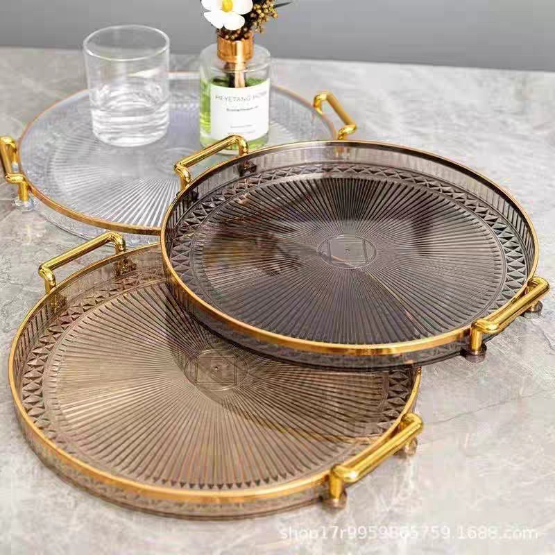 light luxury golden edge living room coffee table dining tray binaural ornament plate cup set storage tray round plastic serving tray