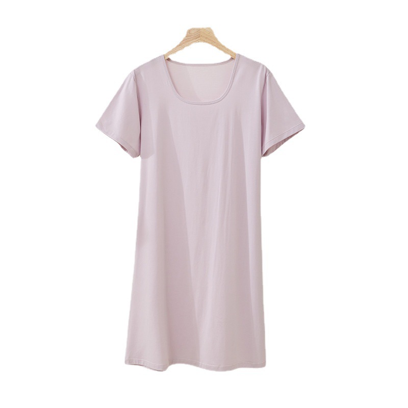 Tencel Cotton Nightdress Women's Summer 5A Antibacterial Loose Breathable Pajamas Mid-Length Dress Home Wear Pure Color Cotton Short Sleeve Pajamas