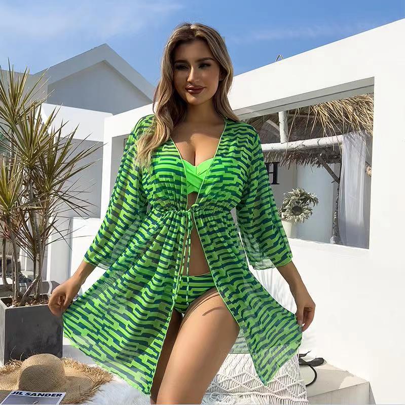 Bikini Women's Split Long Shirt Beach Swimsuit European and American Foreign Trade New Bikini Swimsuit 2024 Three-Piece Suit