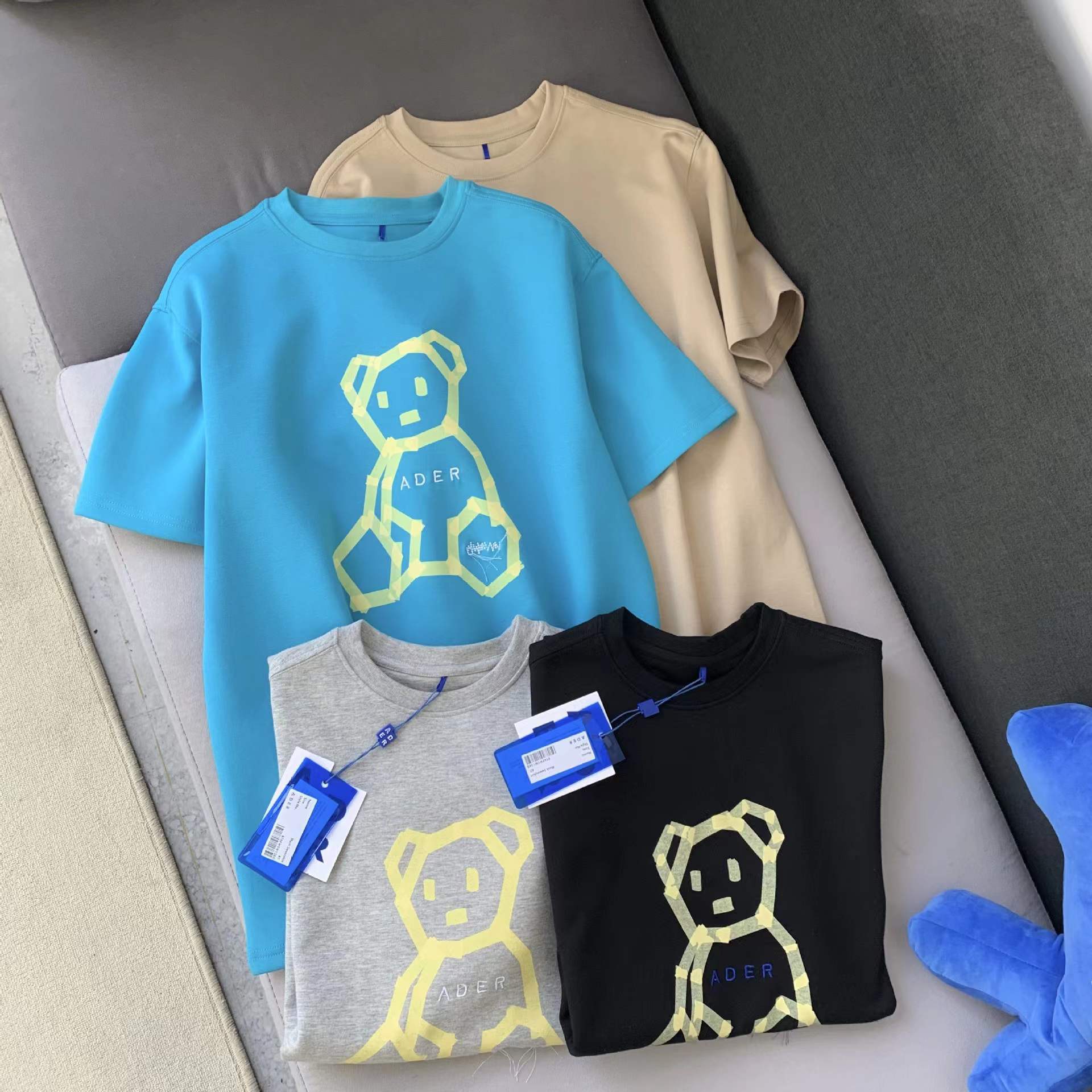 现货ader夏季卡通印花折纸小熊男女t恤宽松圆领情侣短袖休闲半袖