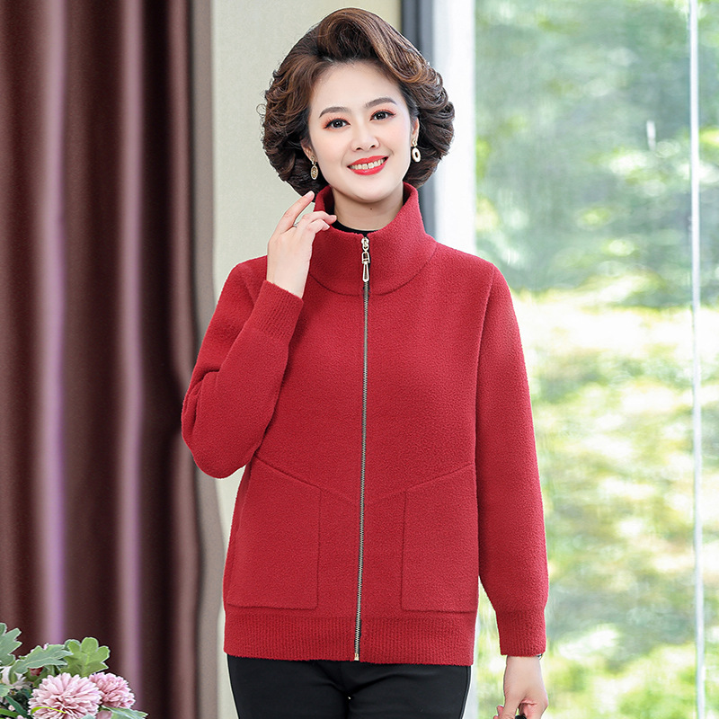 Mom Autumn Clothes Double-Faced Woolen Goods Short Coat 2023 New Middle-Aged Women's Lapel Sweater Cardigan Middle-Aged and Elderly Top