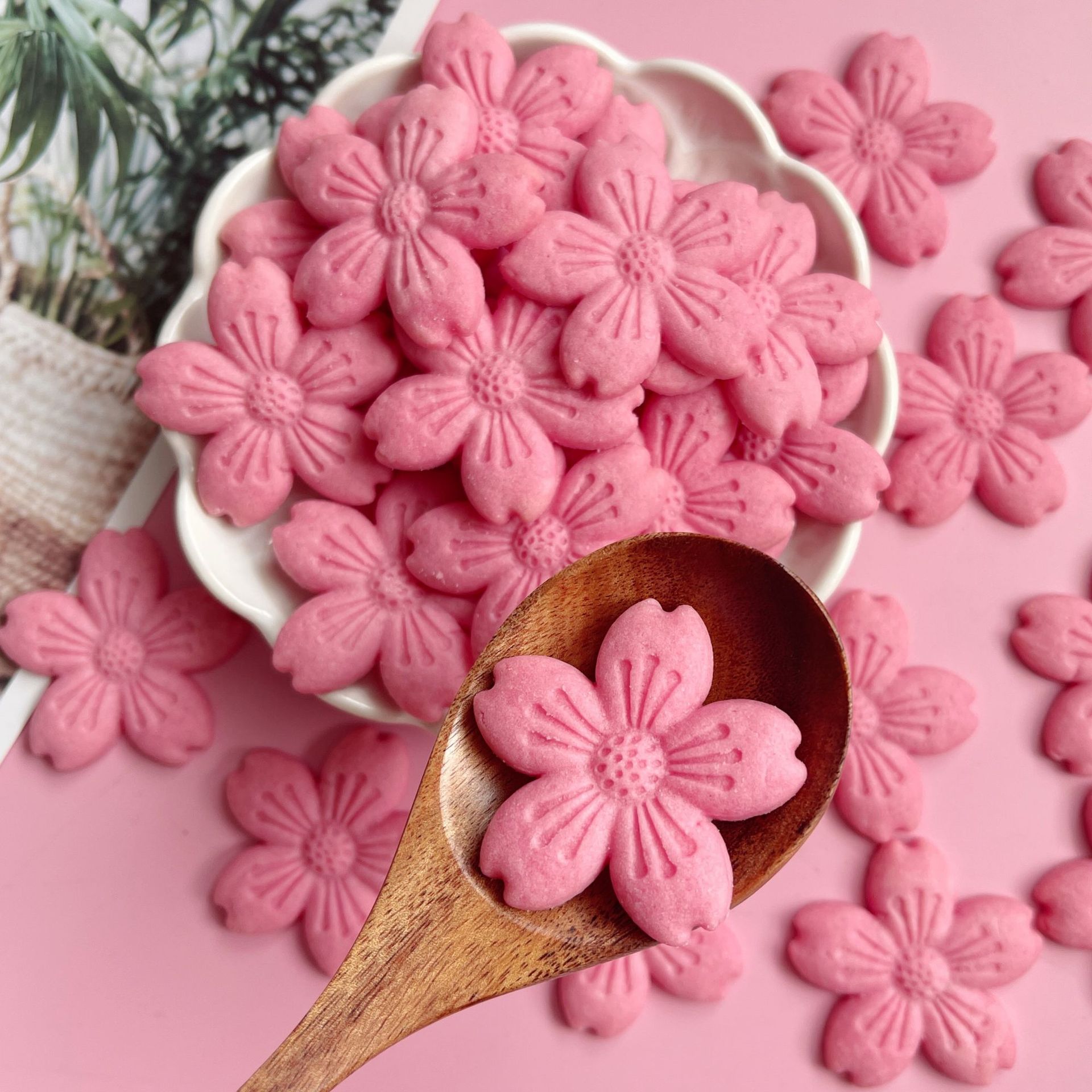 粉色立体樱花蛋糕装饰饼干甜品烘焙蛋糕饼干桃花冰淇淋装扮摆件