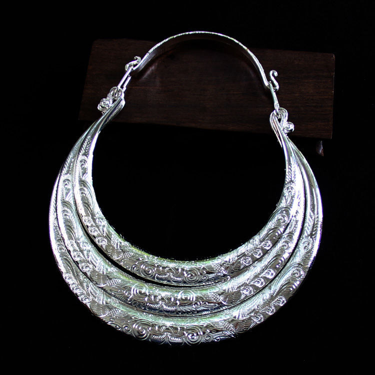 苗族民族风复古多层夸张大项圈苗银古银项链女云南傣族挂件配饰品